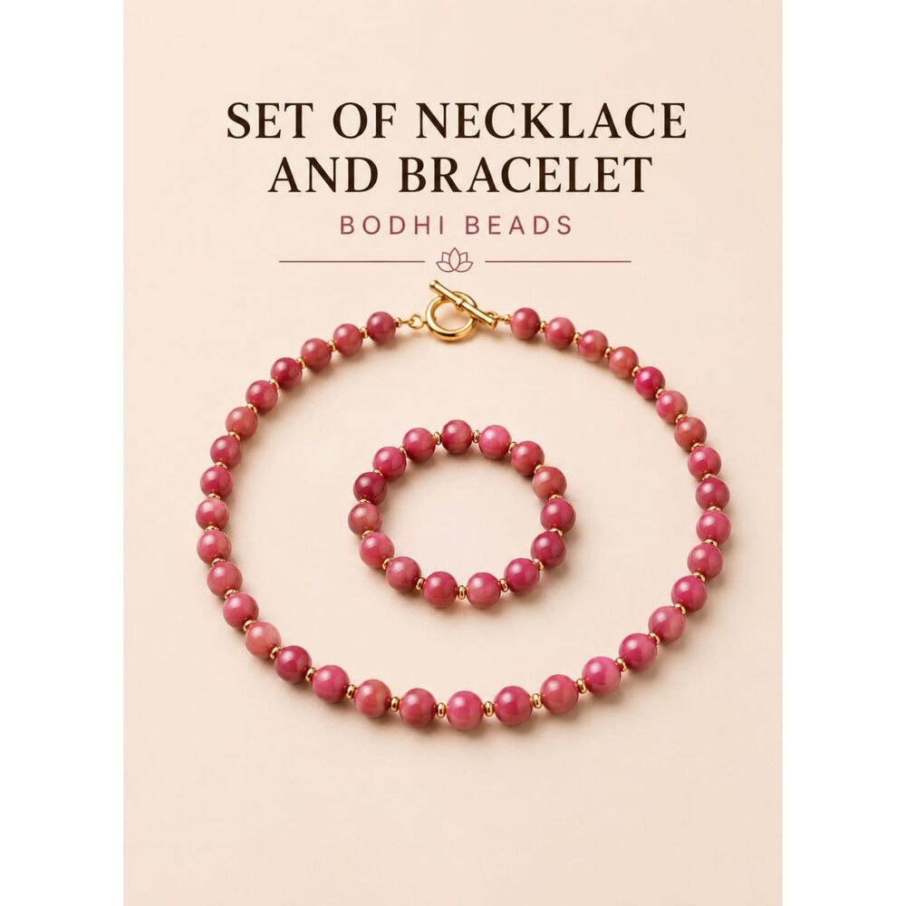 Natural Bodhi Bead Necklace and Bracelet Set – Matching Beaded Jewelry.